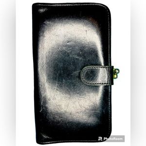 Vintage Coach Buffalo Hide Black Leather Bifold Wallet With KissLock Changepurse